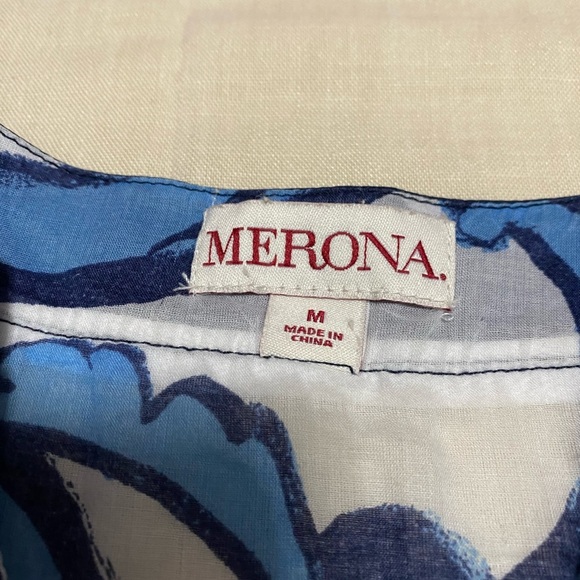 Merona Blue & White 3/4 Sleeve Tunic in Size Medium. - Picture 6 of 10